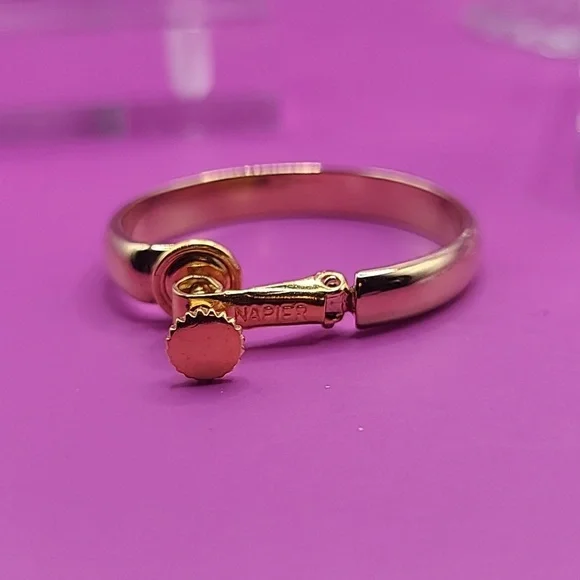 Gold tone hoop clip on earrings by Napier - Picture 8 of 9